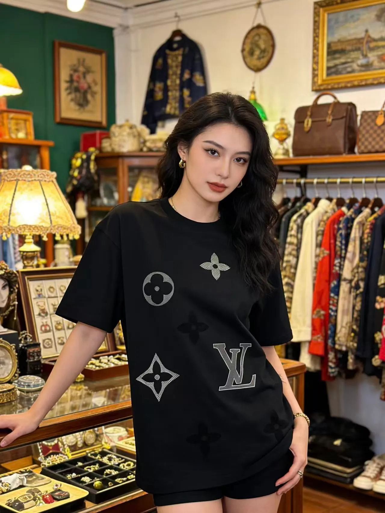 Louis Vuitton/Louis Vuitton flocked logo printed short sleeves